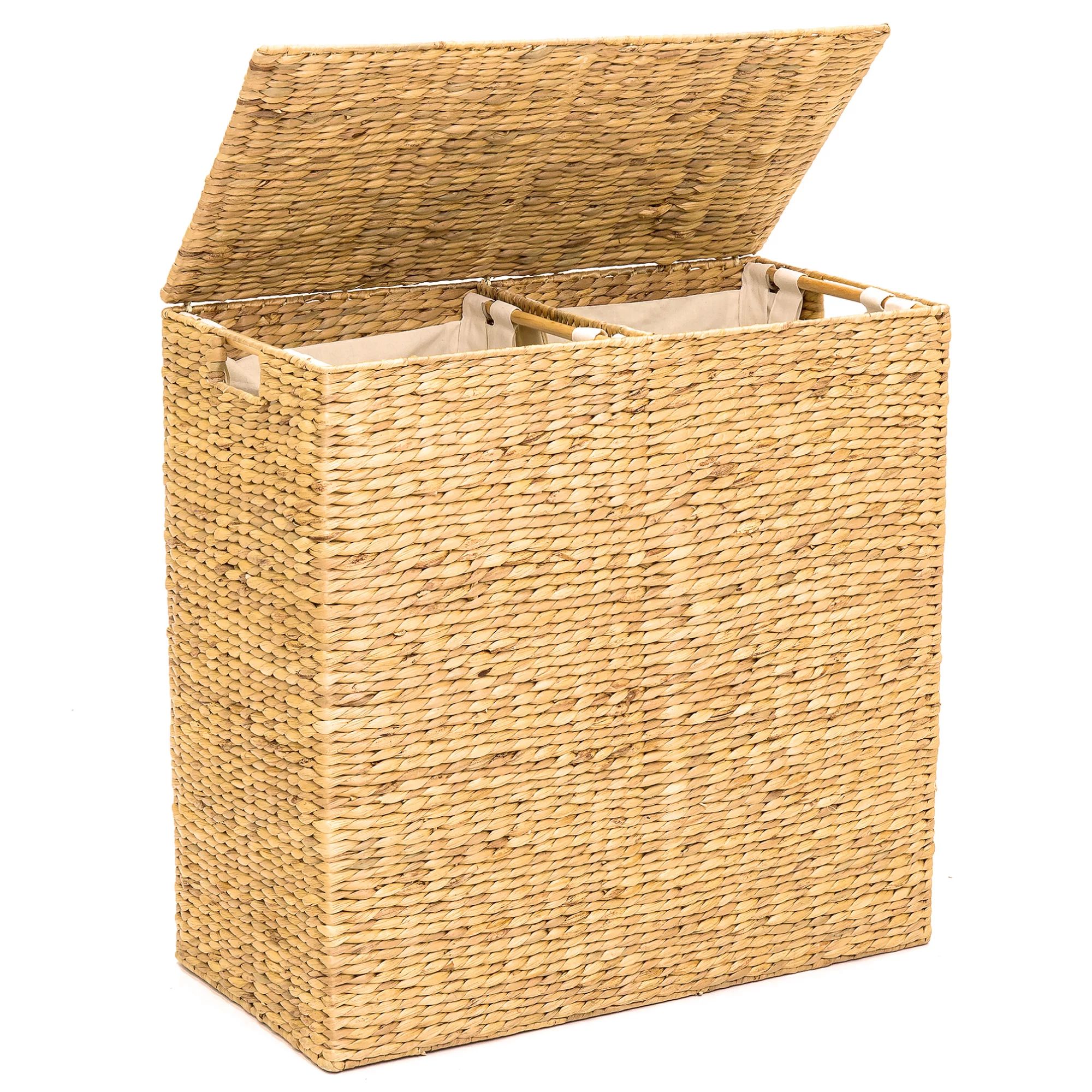 Best Choice Products Extra Large Natural Woven Water Hyacinth Double Laundry Hamper Basket w/ 2 L... | Walmart (US)