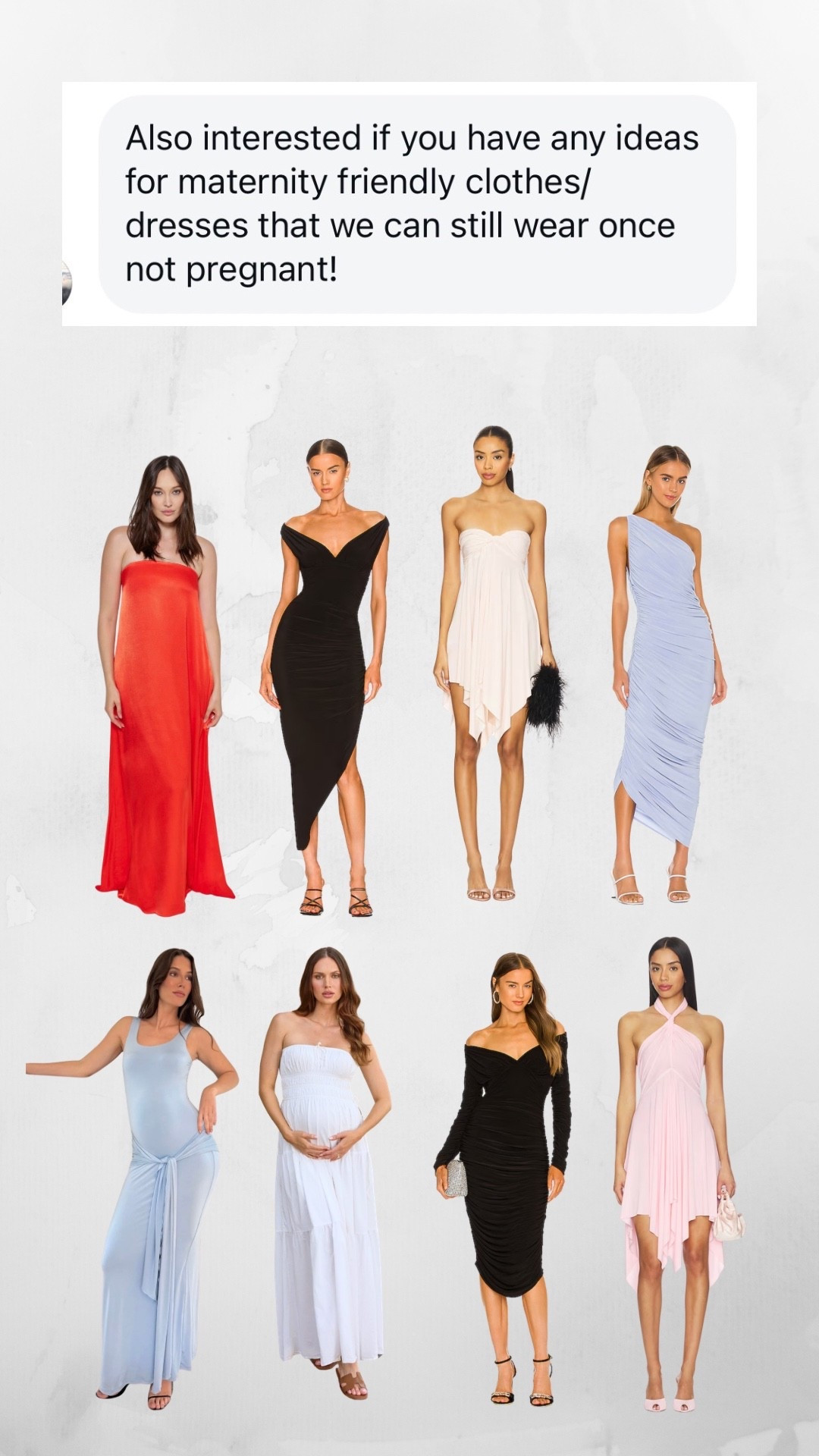 These Norma kamali dresses are soooo stretchy, I think they would work! I would also stick to loose dresses and baby doll styles

#LTKBump
