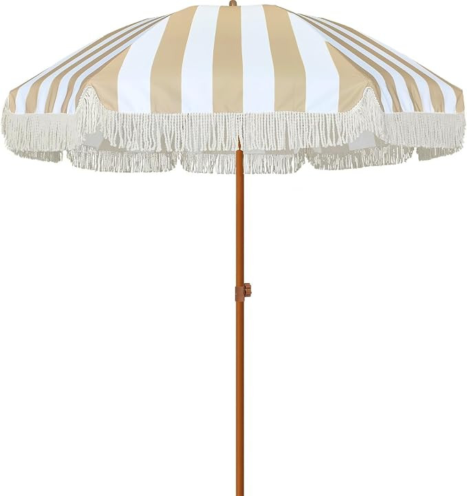 AMMSUN 7ft Patio Umbrella with Fringe Outdoor Tassel Umbrella UPF50+ Premium Steel Pole and Ribs ... | Amazon (US)