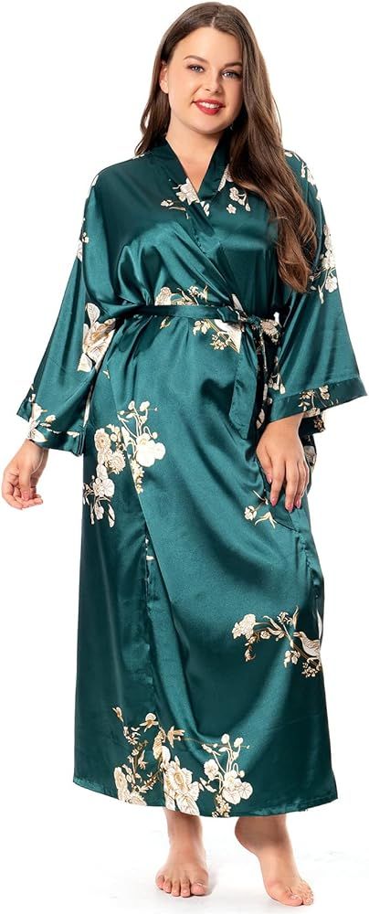 Women's Plus Size Long Satin Robes Plus Size Long Silk Robes Kimonos Sleepwear Dressing Gown | Amazon (US)