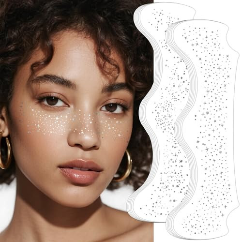24pcs Glitter Freckles Face Tattoo - Silver Face Sparkle Freckles Temporary Tattoos for Women Girls, Waterproof & Long Lasting Freckles Makeup Patches for Party, Concerts, Daily Accessories | Amazon (US)