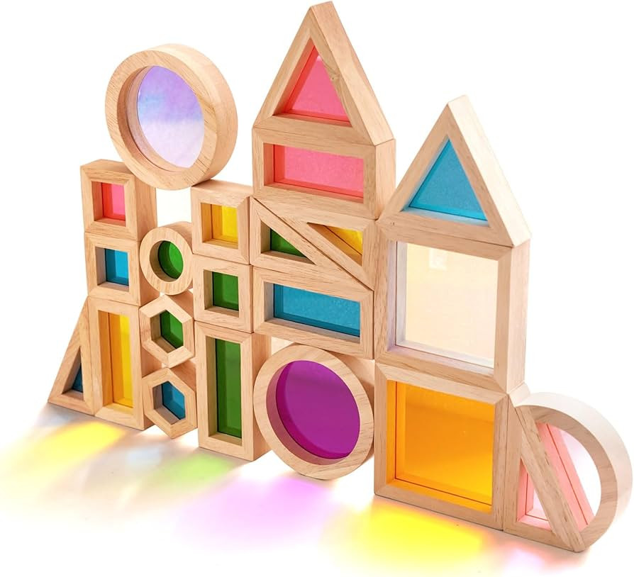Agirlgle Wooden Rainbow Building Blocks for Kids 32 Pcs Rainbow Stacker Stacking Blocks Game Colo... | Amazon (US)