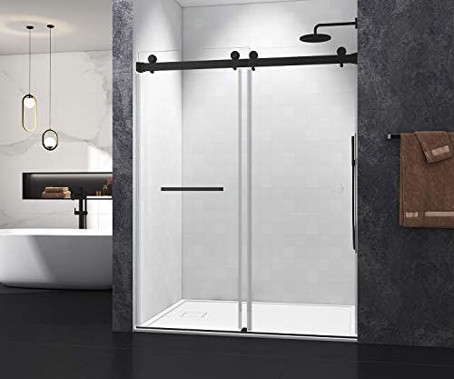 MCOCOD Frameless Double Sliding Shower Door 56"-60"W x 76"H, 3/8"(10mm) Clear Tempered Glass, Bru... | Amazon (US)