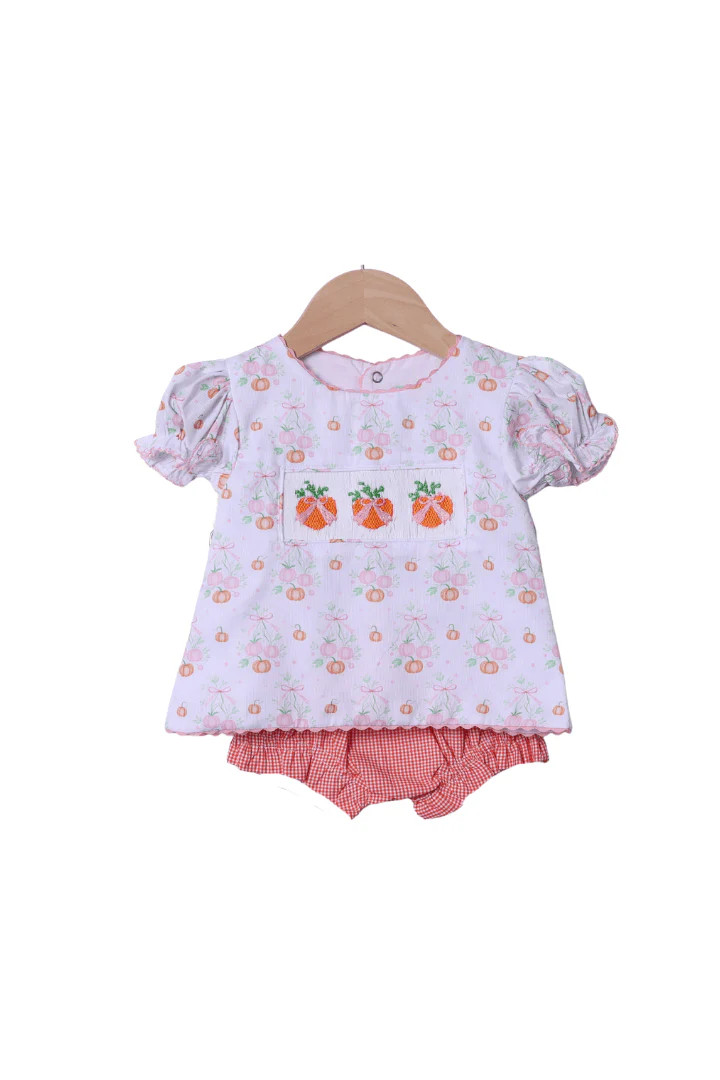 Smocked Sweet Pumpkin Orange Gingham Bloomer Set | The Smocked Flamingo