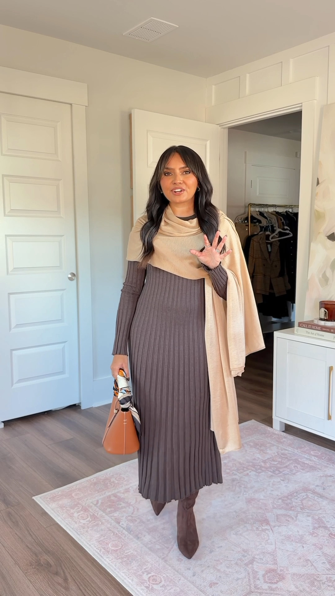 Brown mocha heather ribbed cashmere sweater dress size xs TTS
Wrap is one size 
Brown boots size 5.5 TTS




#LTKPetite #LTKStyleTip #LTKSaleAlert