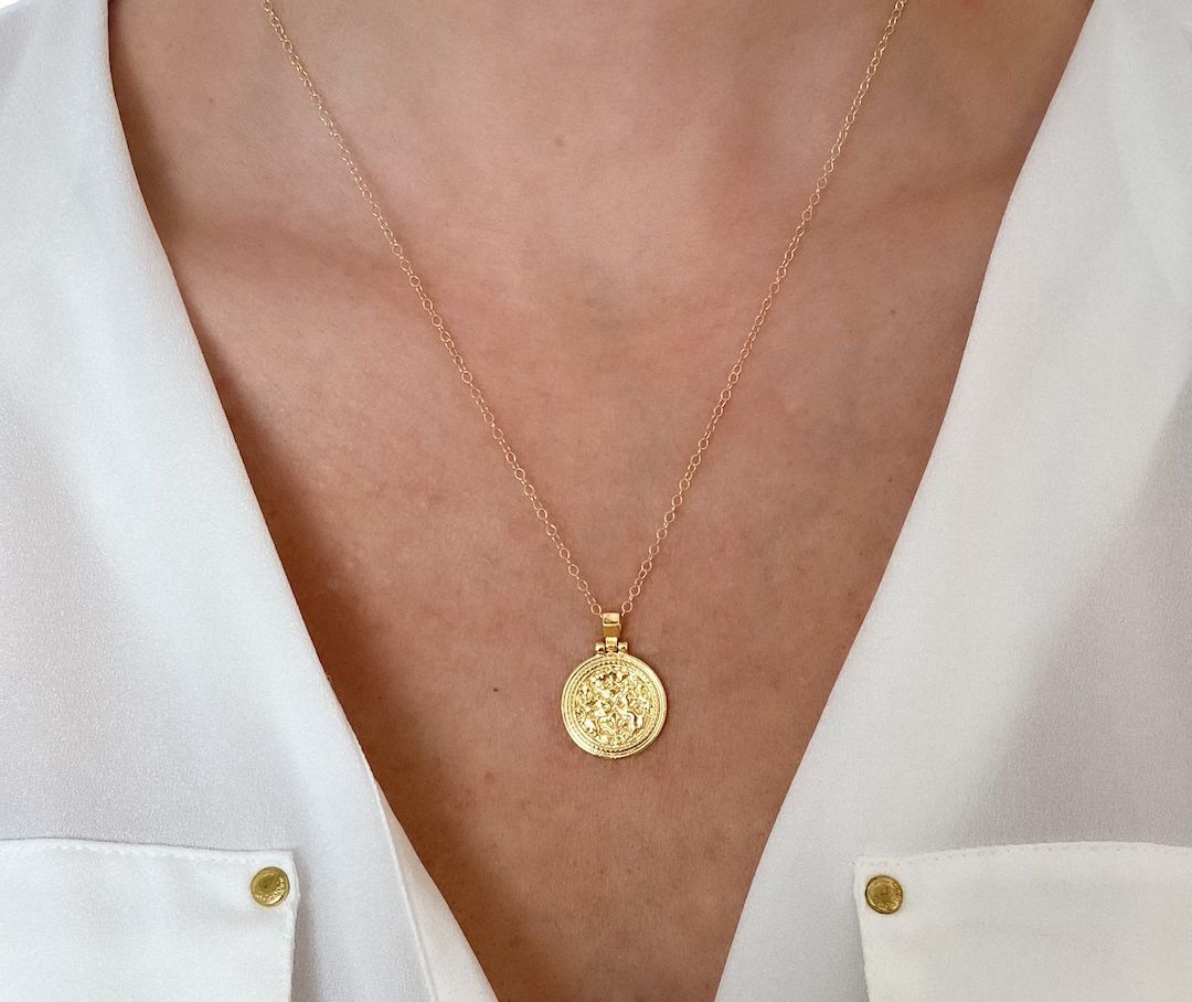 Gold Filled Necklace, Coin Necklace, Medallion Necklace, Necklaces for Women, Gifts for Her, Neck... | Etsy (US)