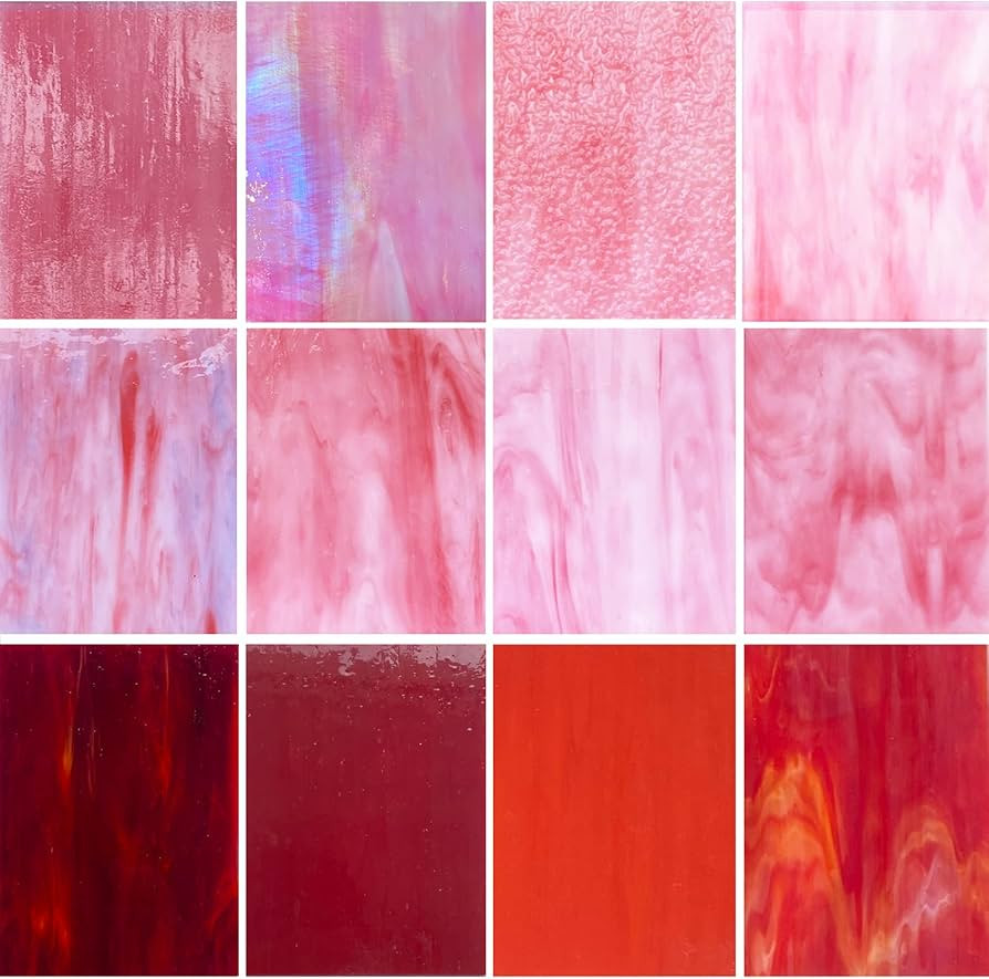 ILLUCKAI 12 Sheets Mixed Red Pink Stained Glass Sheets, 4 x 6 inch Stained Glass Supplies Mosaic ... | Amazon (US)