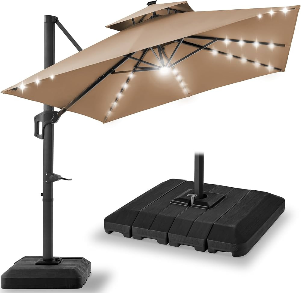 Best Choice Products 10x10ft Cantilever Patio Umbrella w/Base Included, Solar LED Lights 360 Rota... | Amazon (US)