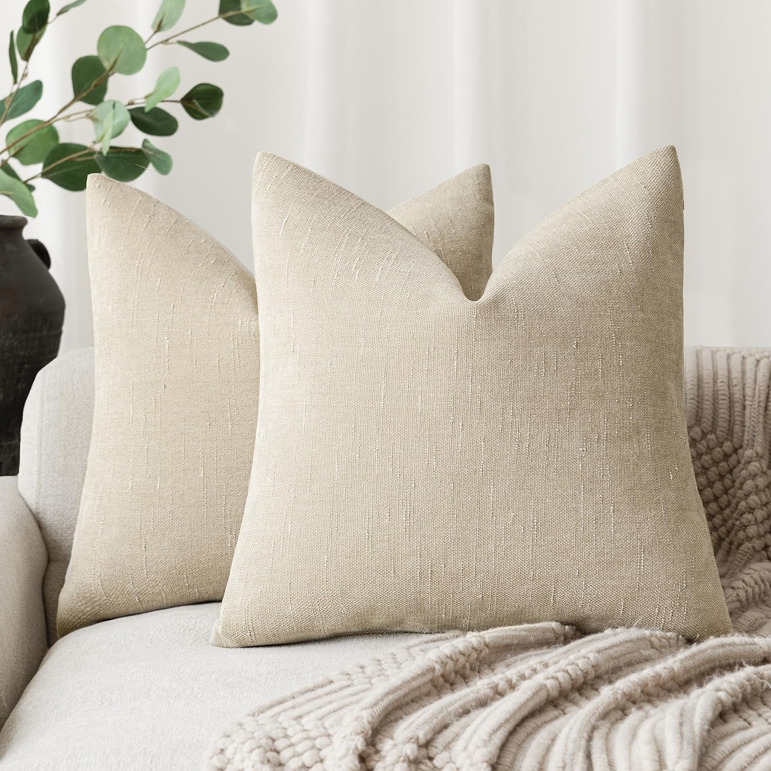 Foindtower Pack of 2 Soft Textured Chenille Throw Decorative Pillow Covers Square Accent Solid Cu... | Amazon (US)