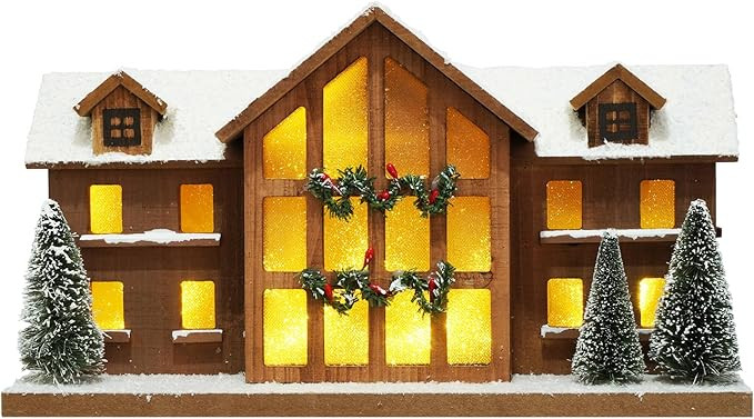 Led Lighted Christmas Decorations for Home Big Village Christmas Ski Lodge with Timer Wooden Snow... | Amazon (US)