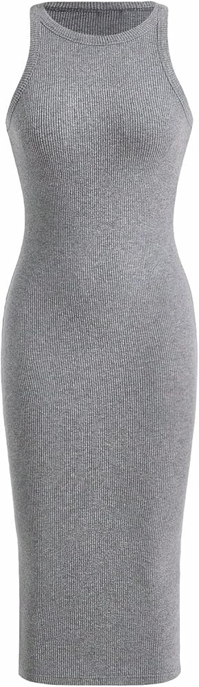 Verdusa Women's Basic Ribbed Knit Sleeveless Midi Tank Dress Crewneck Knit Bodycon Dress | Amazon (US)