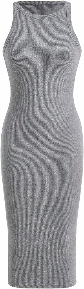 Verdusa Women's Basic Ribbed Knit Sleeveless Midi Tank Dress Crewneck Knit Bodycon Dress | Amazon (US)