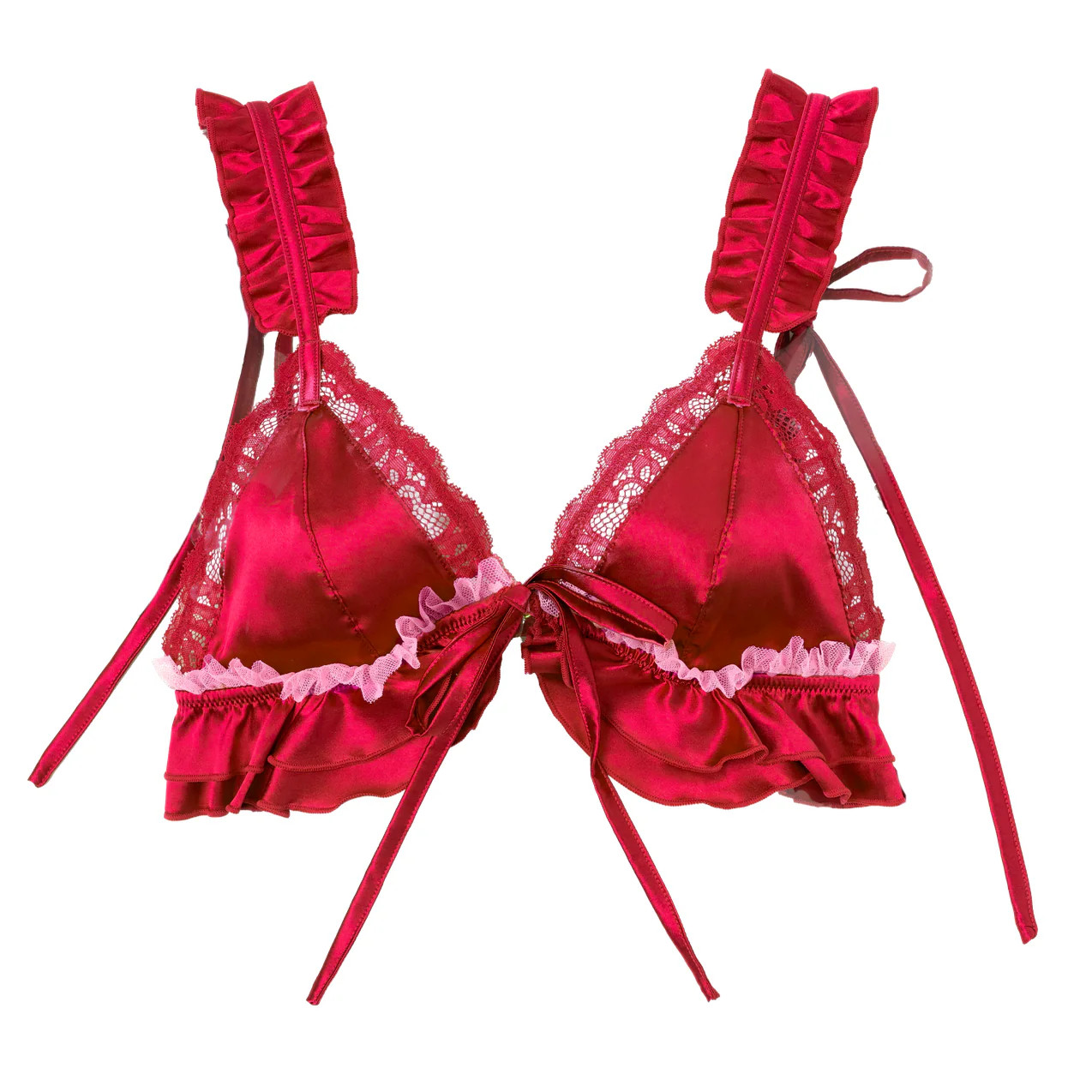 Satin Ruffle Bralette - Red | Mentionables