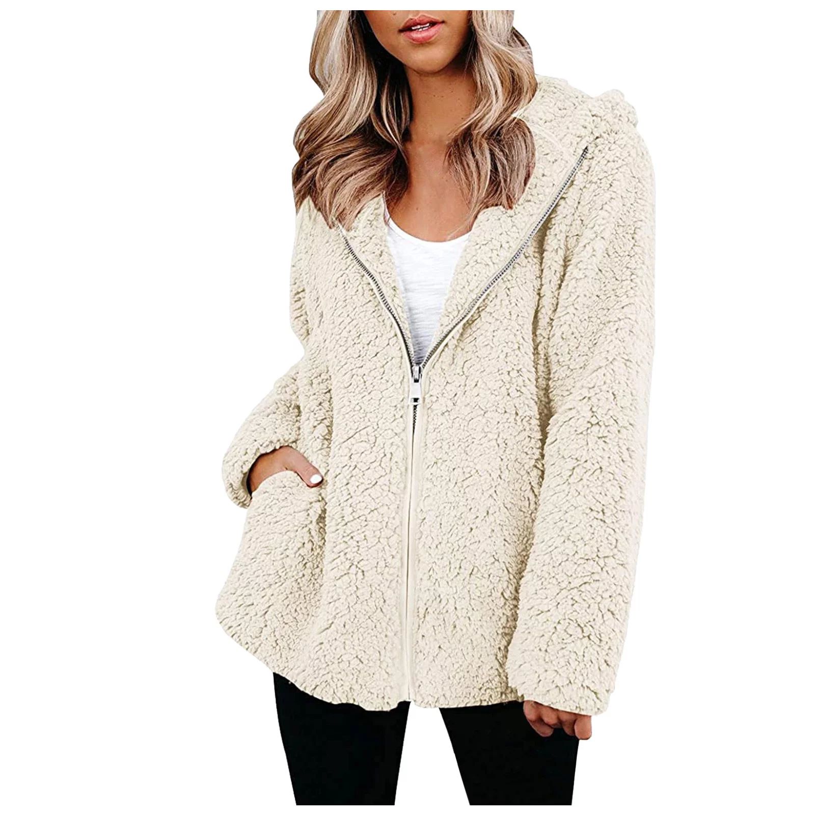 Gyouwnll hoodies forwomen Womens Fleece Sherpa Jacket Long Sleeve Lapel Zip Up Outwear Faux Shear... | Walmart (US)