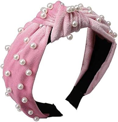 lightclub Vintage Twisted Faux Pearl Tie Beading Women Wide Hair Hoop Velvet Headband Headwear Ha... | Amazon (US)