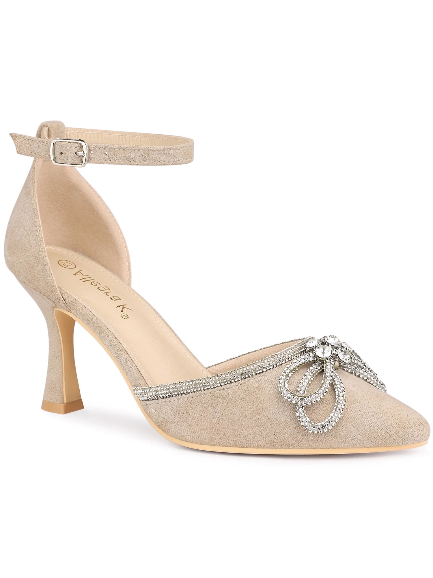 Allegra K Women's Ankle Strap Rhinestones Bow Stiletto Heel Pumps | Walmart (US)