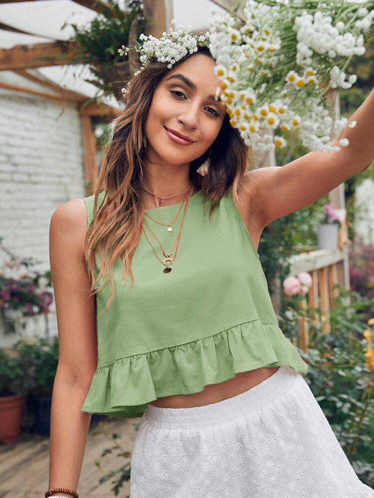 $5.99        
    (1000+)
        
      SHEIN VCAY Solid Ruffle Hem Top
       
              
 ... | SHEIN