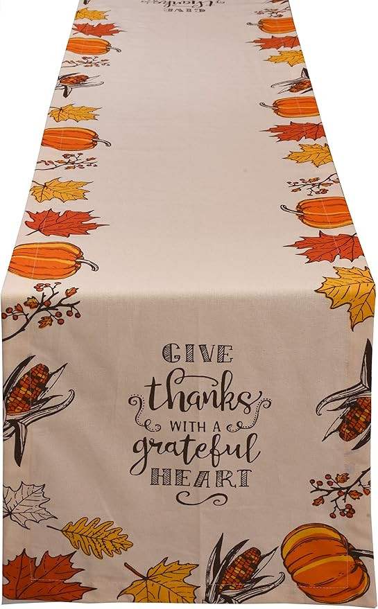 Yourtablecloth Table Runner 100% Cotton Tablerunner Elegant Décor forThanksgiving (Give Thanks, ... | Amazon (US)