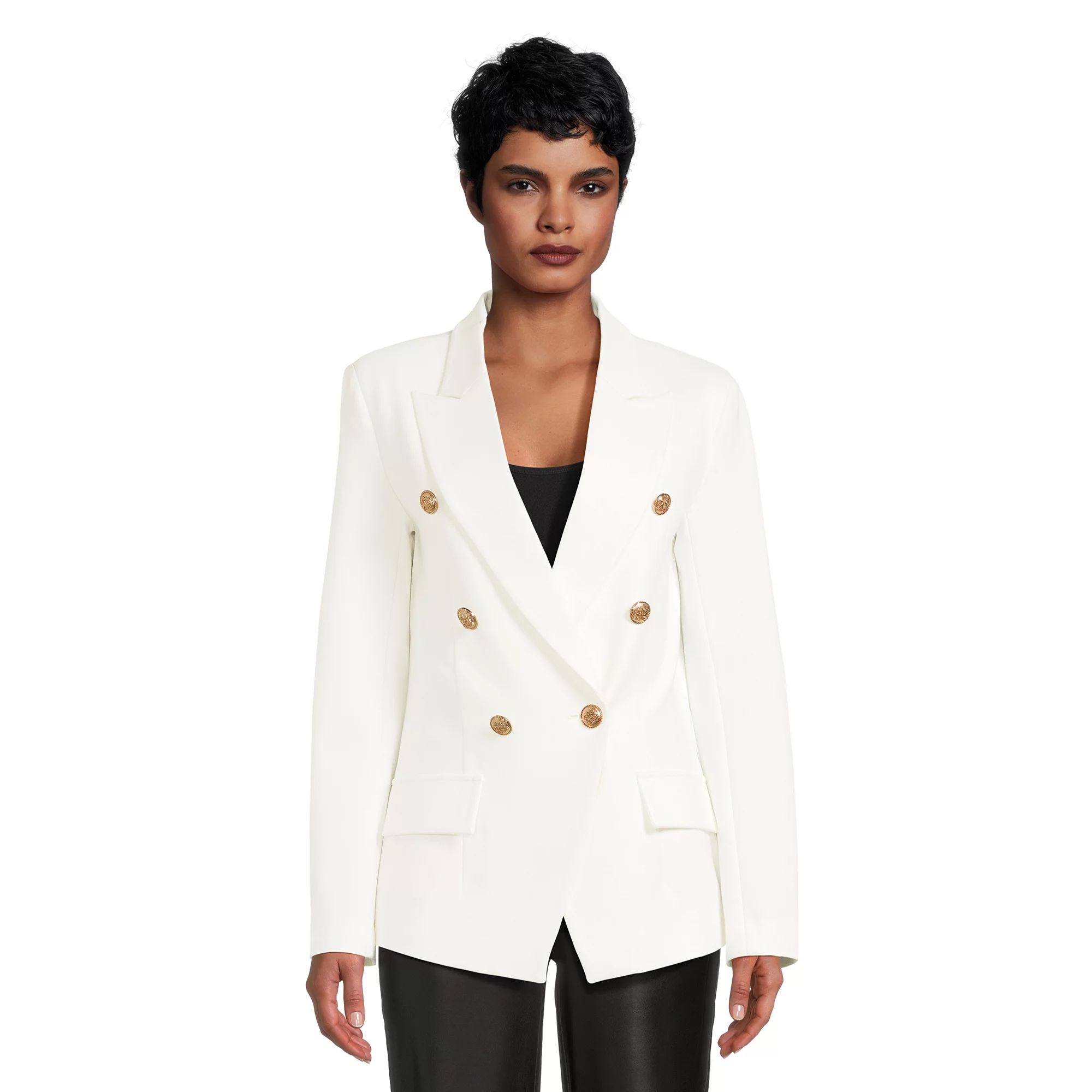 Attitude Unknown Women's and Women's Plus Double Breasted Blazer with Metallic Buttons | Walmart (US)