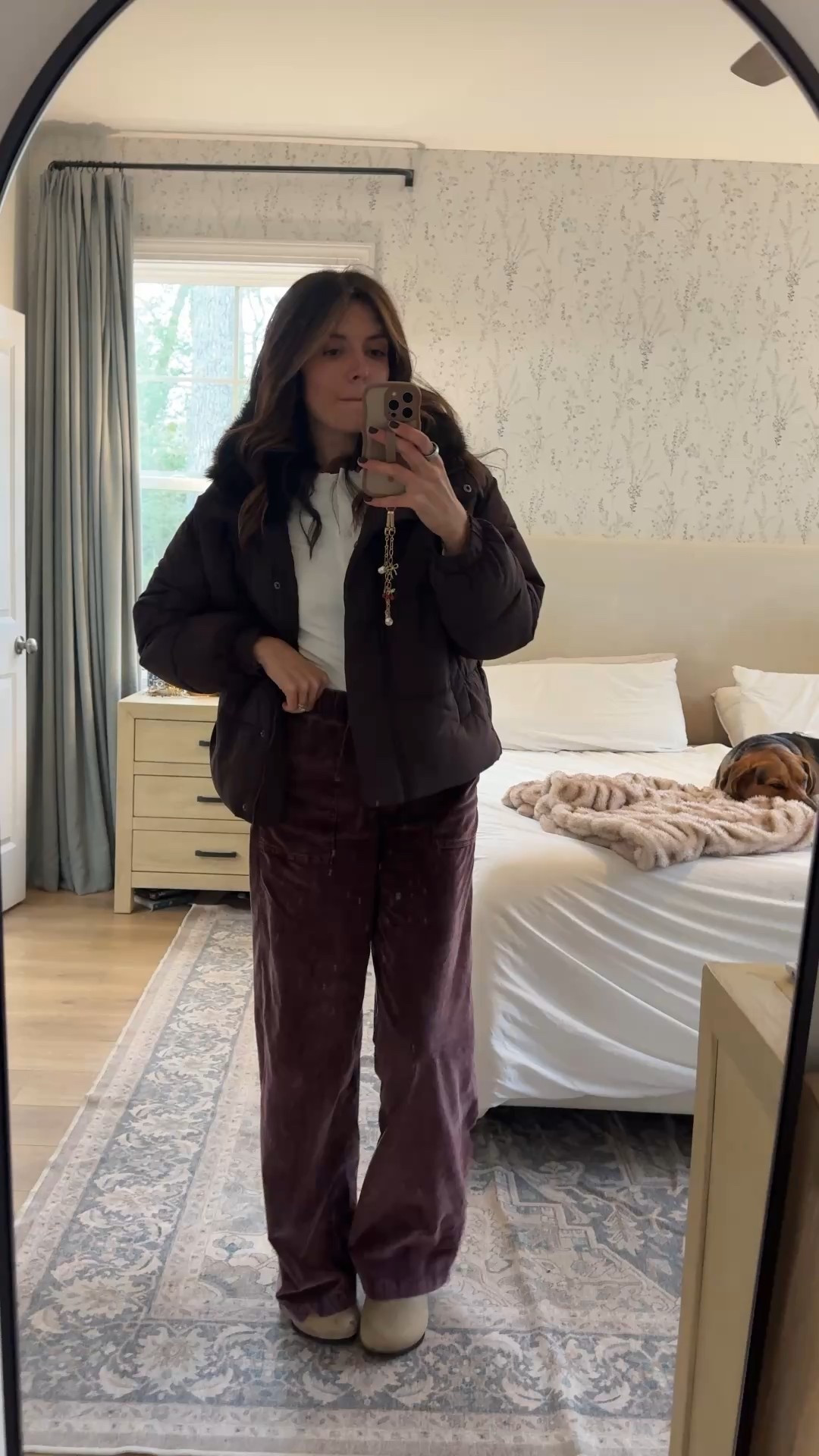 Outfit of the day! My puffer coat is still $63 (down from
$228!)! My corduroy pants are also on sale! Double stack codes GREAT and ADDON! Pants size small tall, long sleeve in medium. Coat in a size XS. 

#LTKootd #LTKTall #LTKSaleAlert