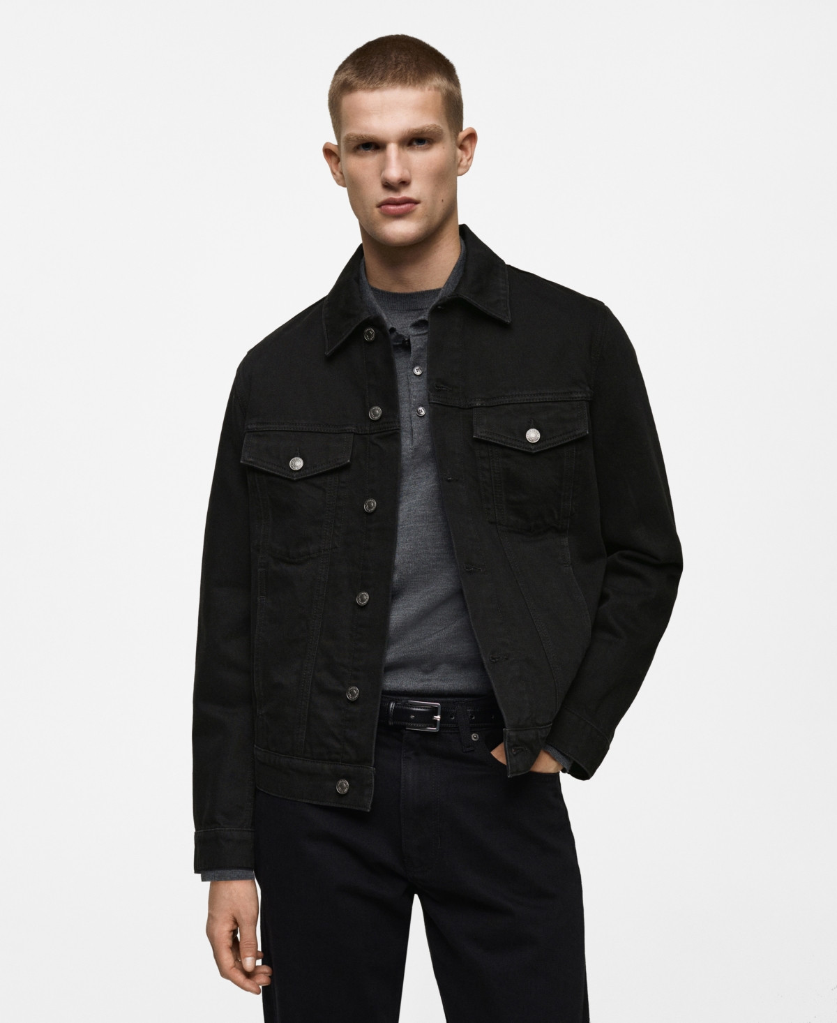 Mango Men's Pockets Detail Denim Jacket - Black denim | Macy's