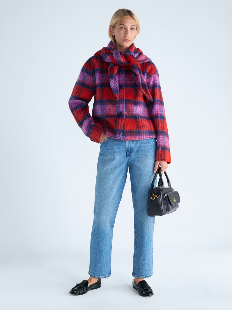 Free Assembly Women's and Women's Plus Plaid Cropped Jacket with Scarf, Sizes XS-4X | Walmart (US)