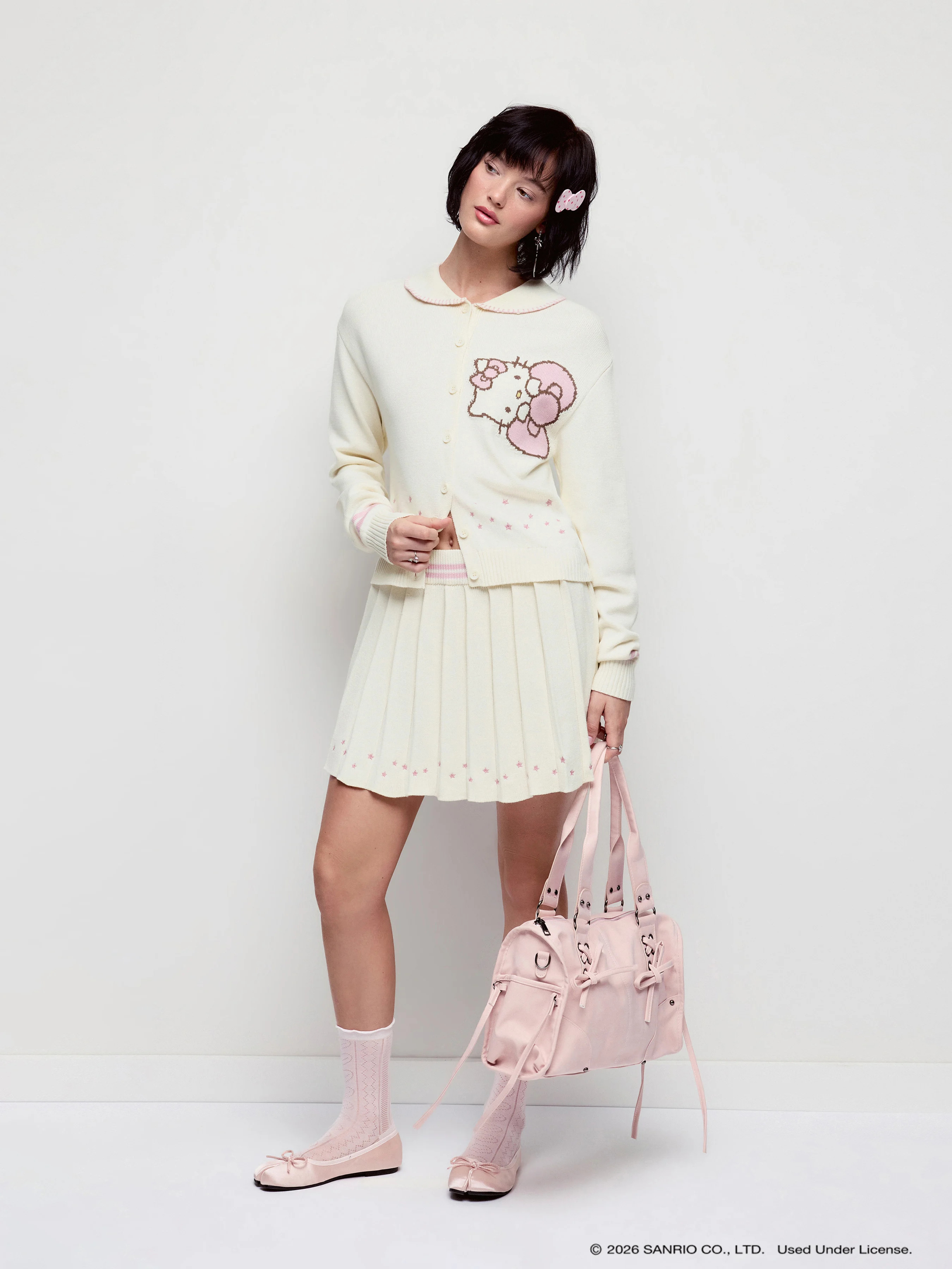 Knit Fabric Off To Class Knit Cropped Cardigan & Pleated Mini Set For School Daily Casual | Cider