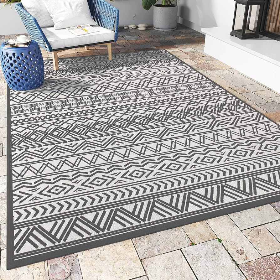 Outdoor Rug Mat 6 x 9 FT, Flatweave Textured Boho Outdoor Patio Rug Non Slip Indoor Outdoor Area ... | Amazon (US)