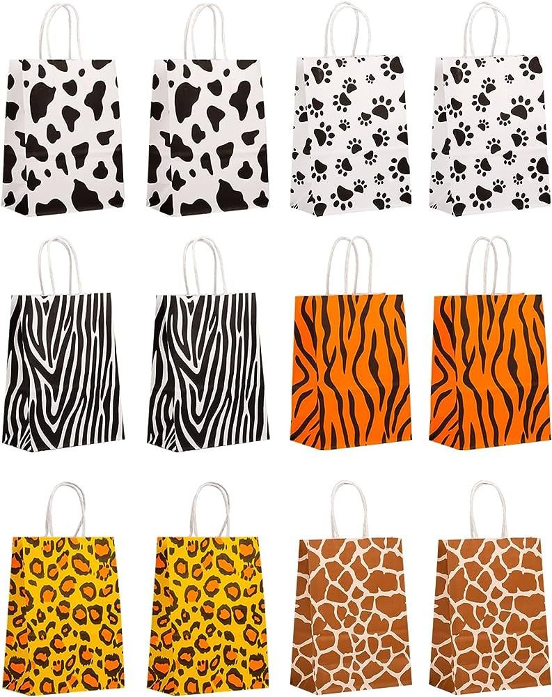 JNAWA Party Gift Bag Kraft Paper Animal Prints Dog Footprints Cow Tiger Leopard Giraffe Zebra Pap... | Amazon (UK)