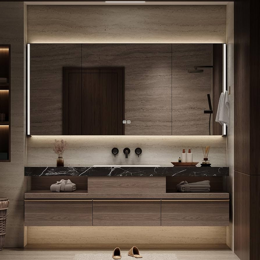 Floating Bathroom Vanity Set, Modern Wood Bathroom Vanity with Sink, LED Lighting&Smart Defogging (60''Single Sink) | Amazon (US)