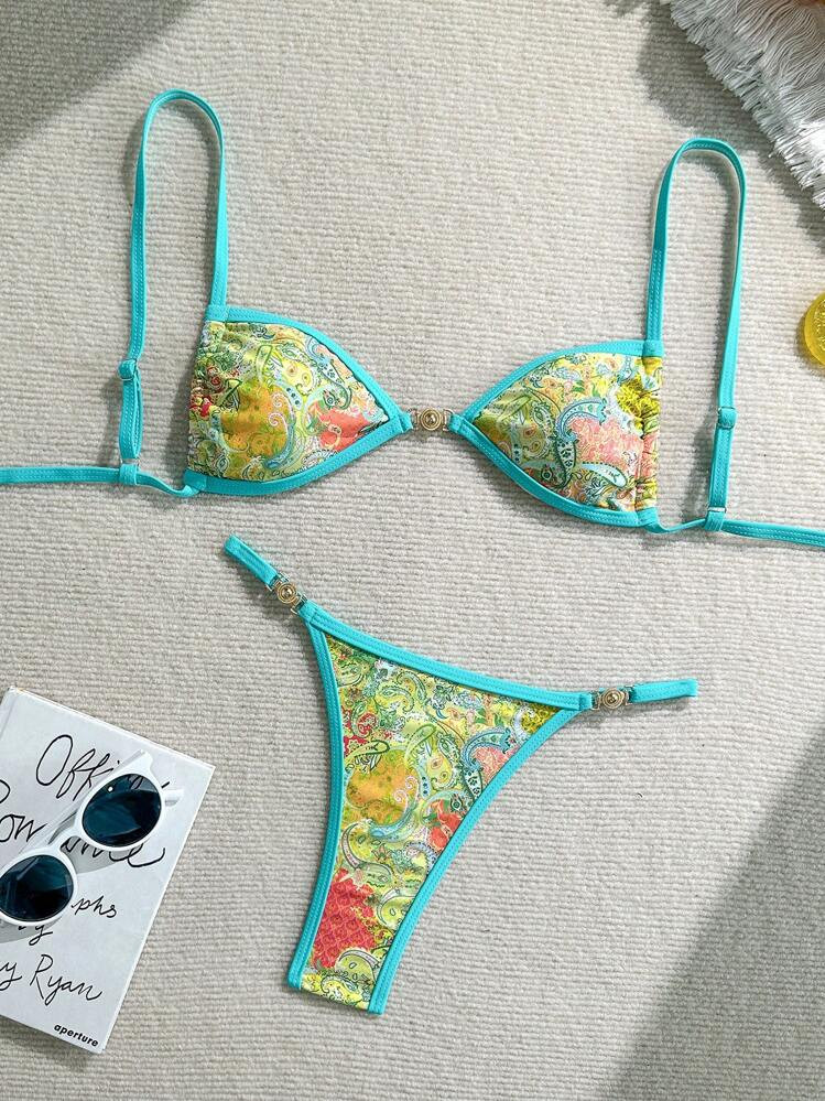 Swim Mod 2pcs/Set Women's Beach Vacation Valentine's Day Beach Party Swimwear, Multicolor Printed Bikini For Summer | SHEIN