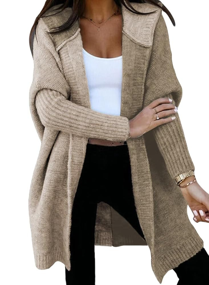 Astylish Women 2025 Fall Outfits Open Front Long Sleeve Hooded Knit Cardigan Sweaters Color Block... | Amazon (US)