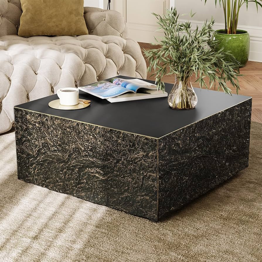 UPHA Modern Square Coffee Tables, Minimalist Accent Luxury Small Faux Stone Coffee Table, Low Lig... | Amazon (US)