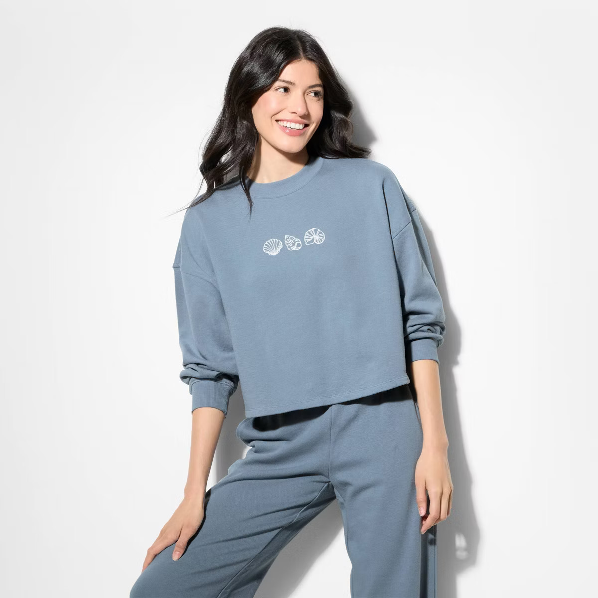 Women's French Terry Sweatshirt - Wild Fable™ Slate Blue Seashell XXS | Target