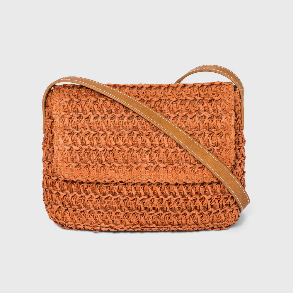 Straw Flap Magnetic Closure Crossbody Bag - Universal Thread Clay | Target