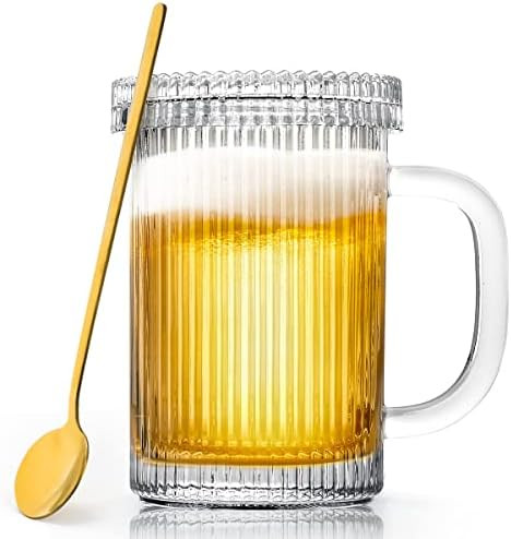 Amazon.com | Swetwiny Clear Glass Coffee Mugs, 11 Ounce Classic Vertical Stripes Glass Coffee Mug... | Amazon (US)