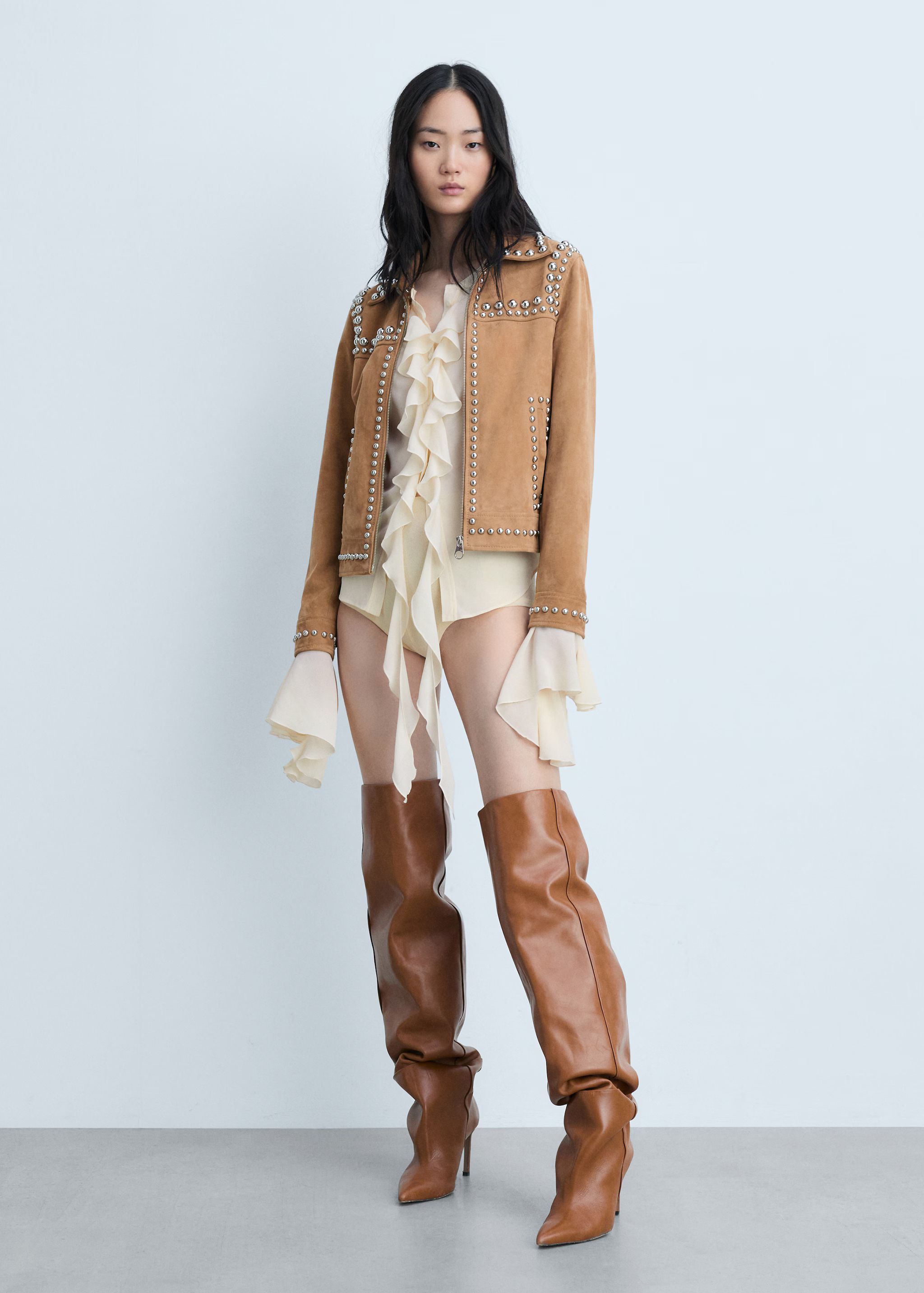 Studded leather jacket - Woman | MANGO USA | MANGO (US)