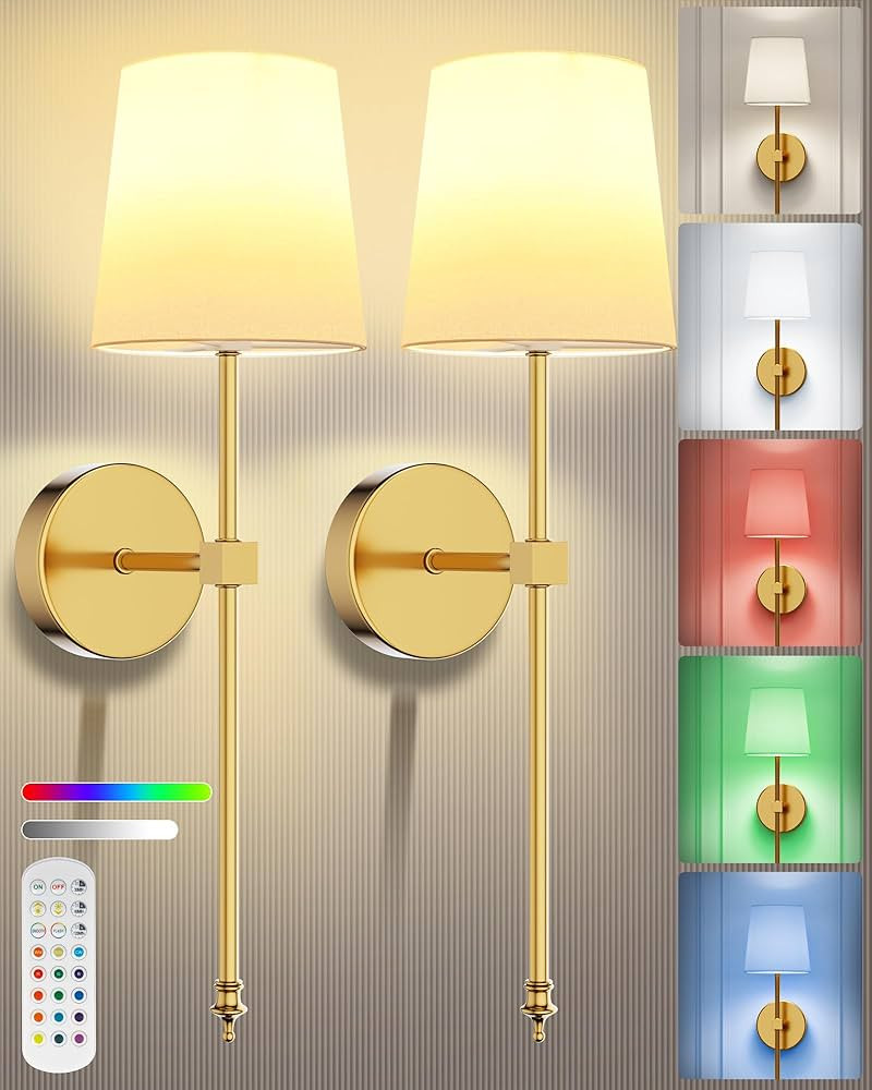 KFM Battery Operated Wall Sconces Set of Two - Wireless Gold Sconces Wall Decor Set of 2, Recharg... | Amazon (US)
