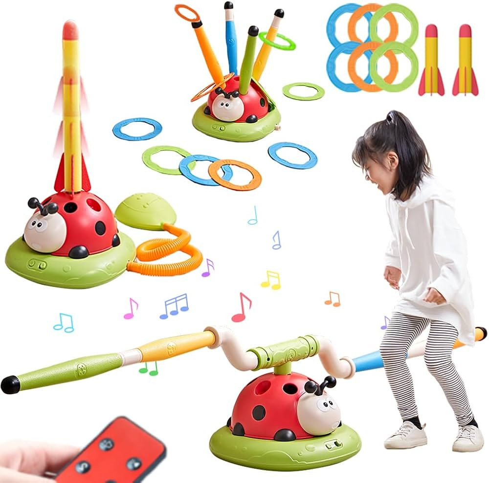 3 in 1 Musical Jump, Toss Ring Game and Stomping Launch Rocket Launcher for Kids Outdoor Toys wit... | Amazon (US)