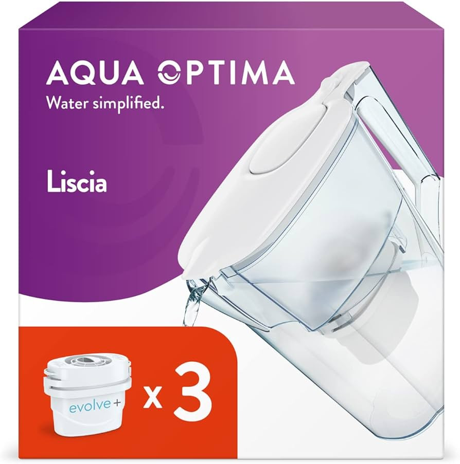 Aqua Optima Liscia Water Filter Jug & 3 x 30 Day Evolve+ Filter Cartridges, 2.5 Litre Capacity, f... | Amazon (UK)