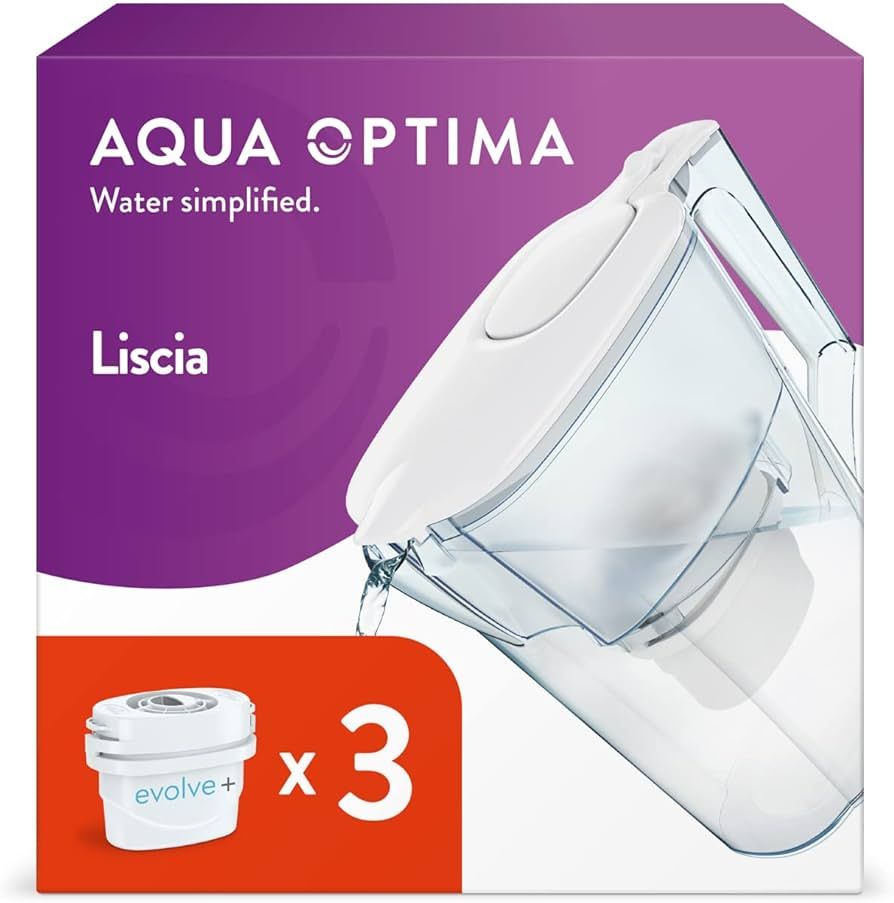 Aqua Optima Liscia Water Filter Jug & 3 x 30 Day Evolve+ Filter Cartridges, 2.5 Litre Capacity, f... | Amazon (UK)