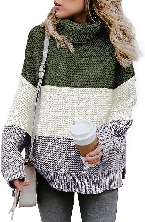 Asvivid Womens Turtleneck Long Sleeve Chunky Knit Pullover Sweater Tops | Amazon (US)