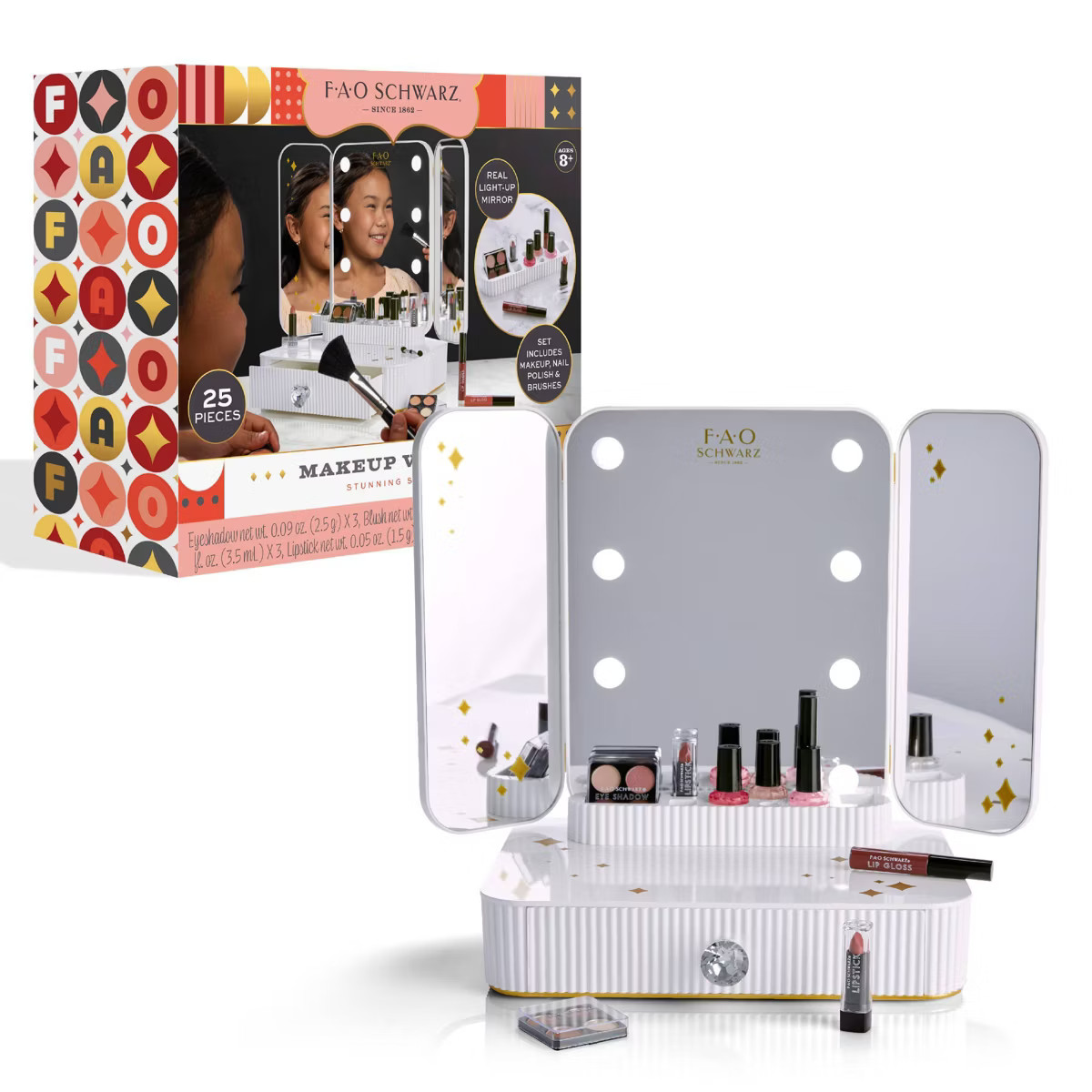 FAO Schwarz Makeup Vanity Mirror Set: Educational Toy Beauty Playset with LED Lights & Accessorie... | Target