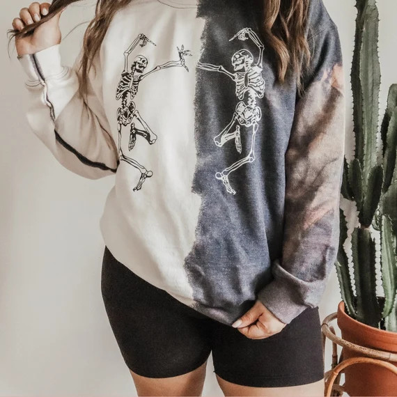 Dancing Skeletons Bleached Crewneck Sweatshirt-oversized - Etsy | Etsy (US)
