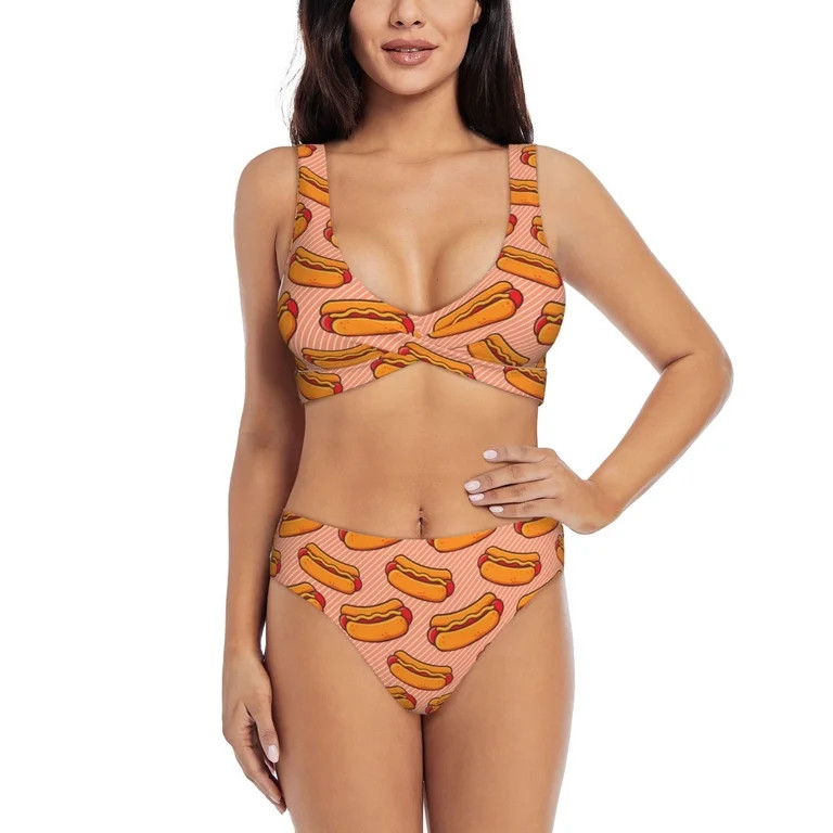 Kdxio Cartoon Hot Dog Print Women's 2 Piece High Waisted Wrap Spaghetti Strap Summer Swimsuit Bik... | Walmart (US)