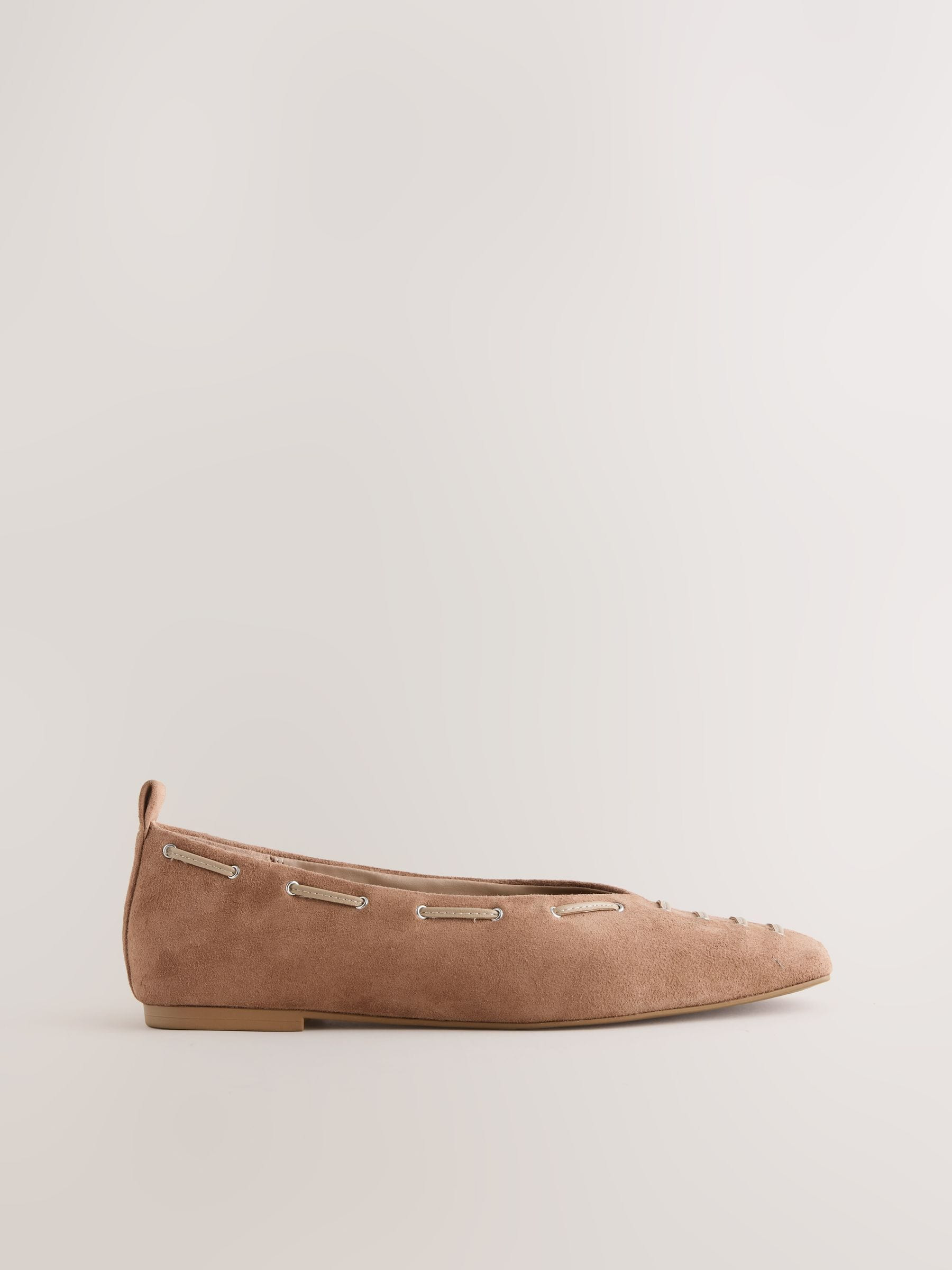 next Tan Brown Forever Comfort Suede Eyelet Square Toe Ballet Flats | Next US