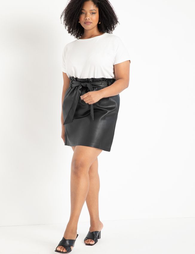 Faux Leather Mini Skirt with Belt | Eloquii