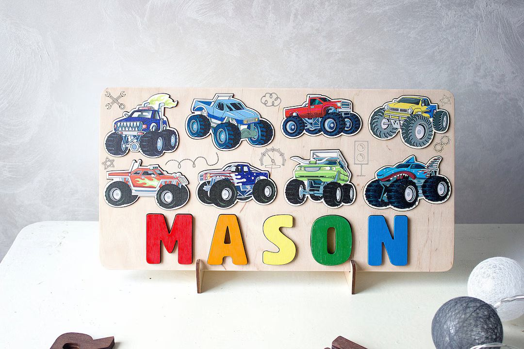 Transportation Baby Name Puzzle Wood Car Kids Puzzle Birthday - Etsy Australia | Etsy (AU)