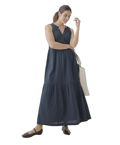 Pact Organic Cotton Women's Ruffled Maxi Dress French Navy | Amazon (US)