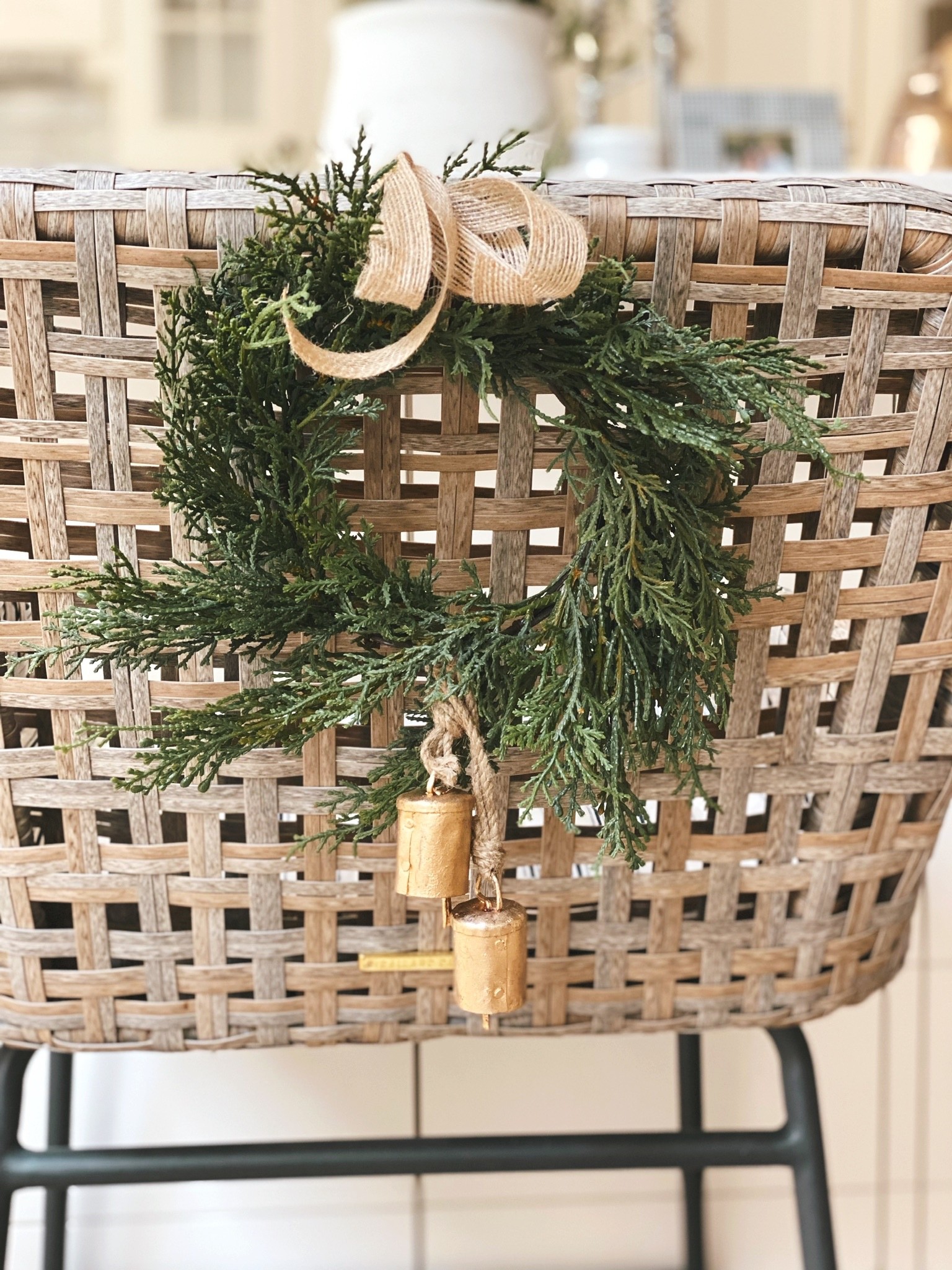 Kitchen stools, modern classic home decor, holiday wreaths, holiday bows, interior wreaths, holiday bells #holidayinspo #christmashomedecor

#LTKstyletip #LTKSeasonal #LTKHoliday